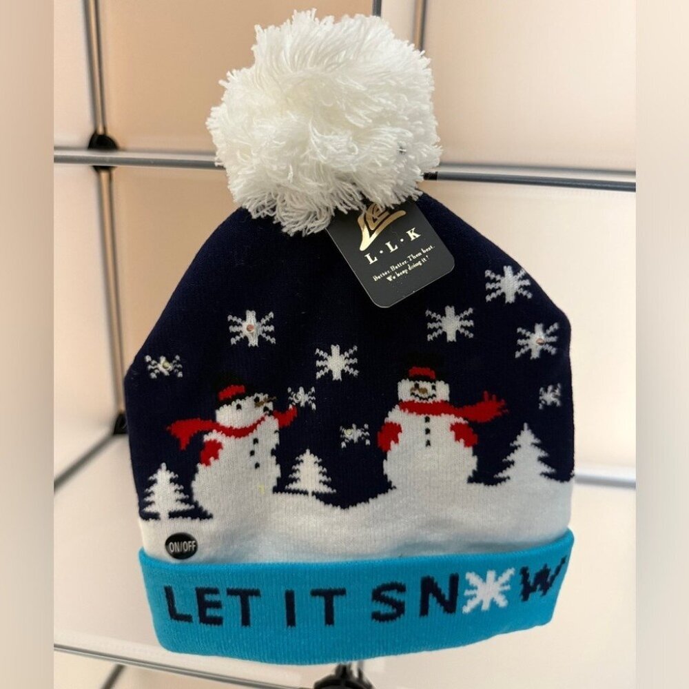 Christmas Festive Adults & Kids Light Up Pom-Pom Beanie One Size New